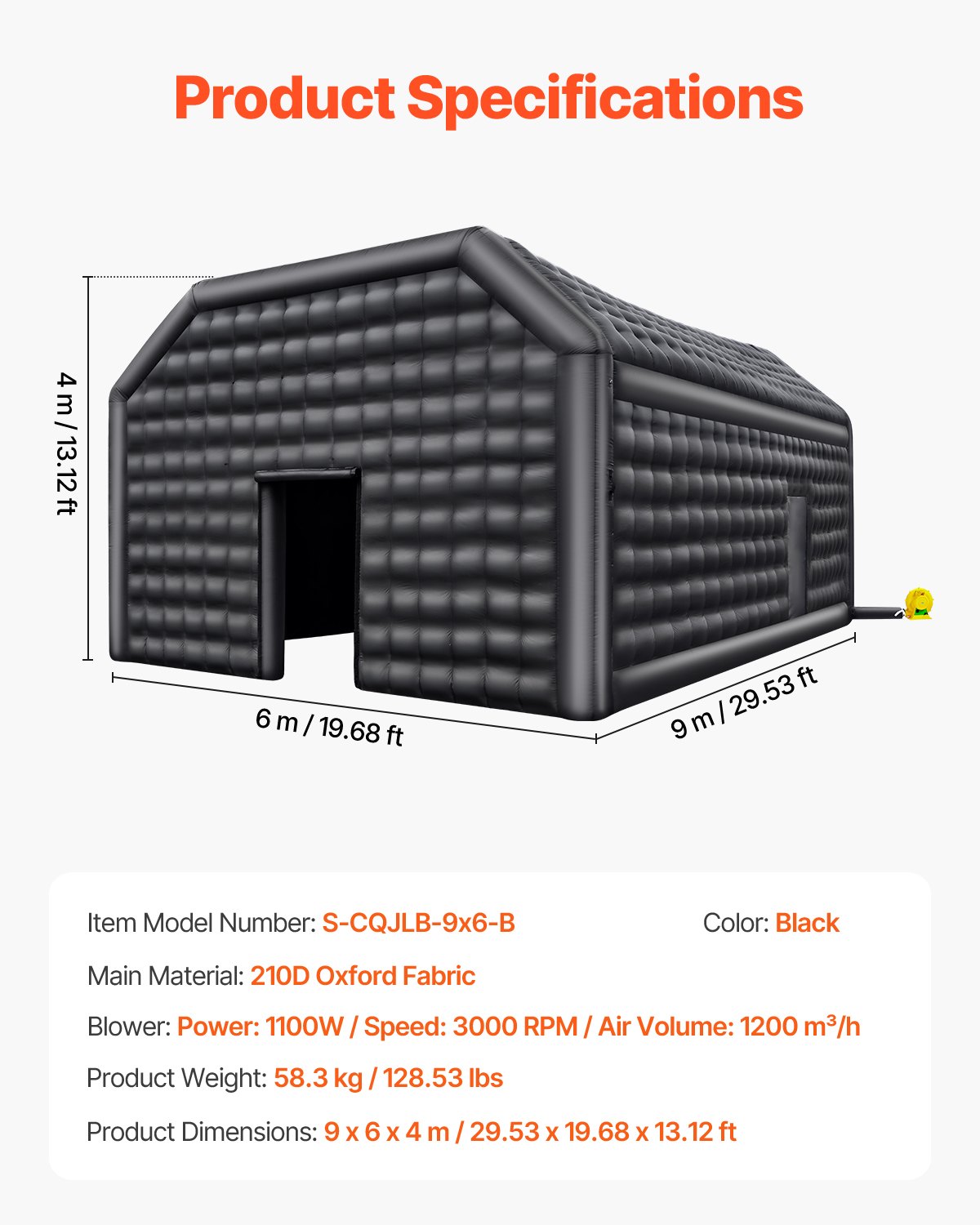 VEVOR opblaasbare nachtclub feesttent 29,5 x 19,7 x 13,1 voet zwart