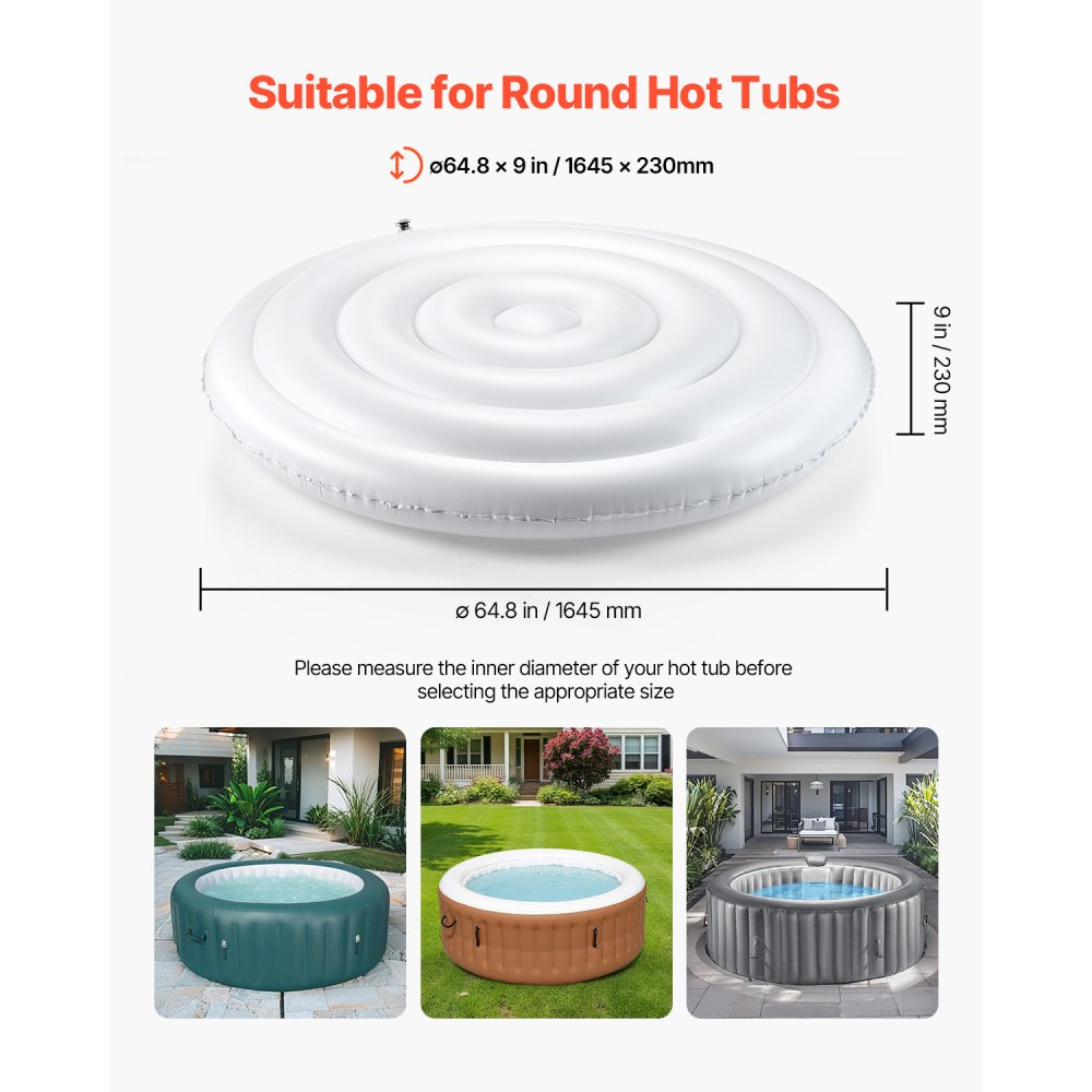 VEVOR Opblaasbare Hot Tub Cover 164,5 cm Rond, Cover Protector, Geïsoleerde Spa Covers, Weerbestendige en Waterdichte Energiebesparende Cover Wit