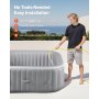 VEVOR Inflatable Hot Tub, 4 to 6 Person Capacity, 1850 x 660mm Square Portable Outdoor Spa, with 130 Soothing Jets, Filter, Cover and Mat, Multi-function Control Panel, PVC Outdoor Hot Tub, Grey