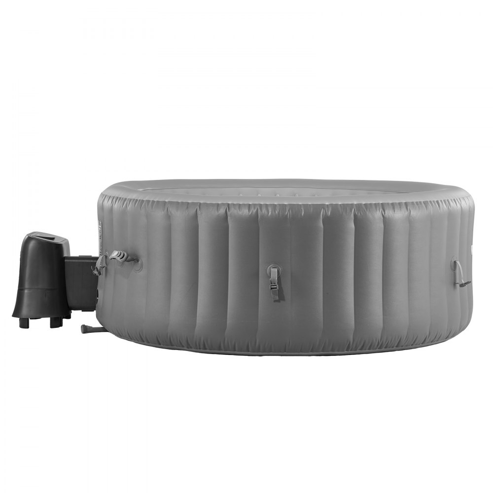 VEVOR Inflatable Hot Tub, 4 to 6 Person Capacity, 2080 x 660mm Round Portable Outdoor Spa, with 130 Soothing Jets, Filter, Cover and Mat, Multi-function Control Panel, PVC Outdoor Hot Tub, Grey