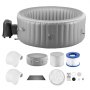 VEVOR Inflatable Hot Tub, 6 to 8 Person Capacity, 2400 x 660mm Round Portable Outdoor Spa, with 130 Soothing Jets, Headrest, LED Light, Cover, Multi-function Control Panel, PVC Outdoor Hot Tub, Grey