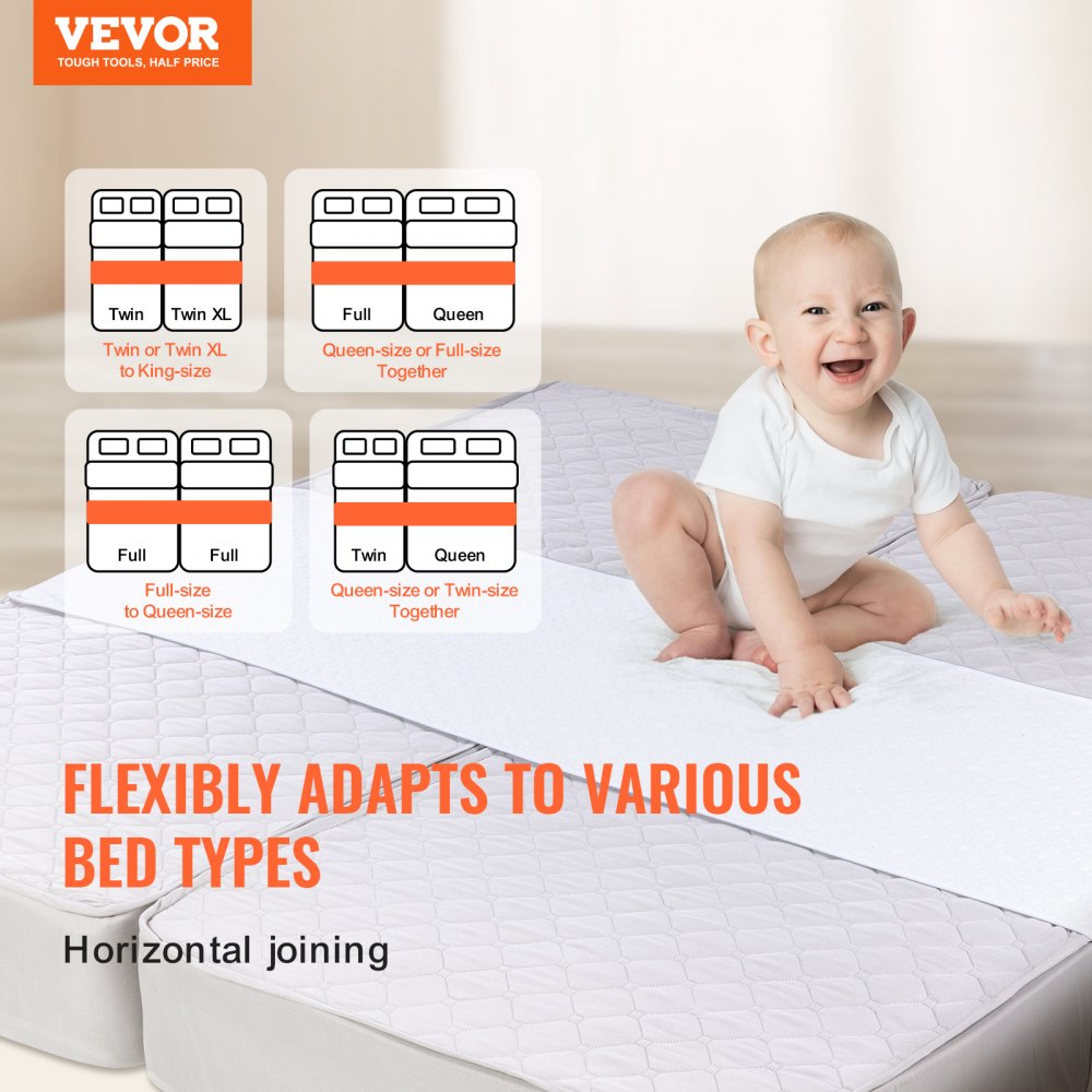 VEVOR Bed Bridge, King Bed Converter Kit, Split King Gap Filler for Adjustable Bed Mattress Connector Mattress Gap Filler with Heavy Duty Metal Buckle Strap 25D Memory Foam (100" L x 24" W)