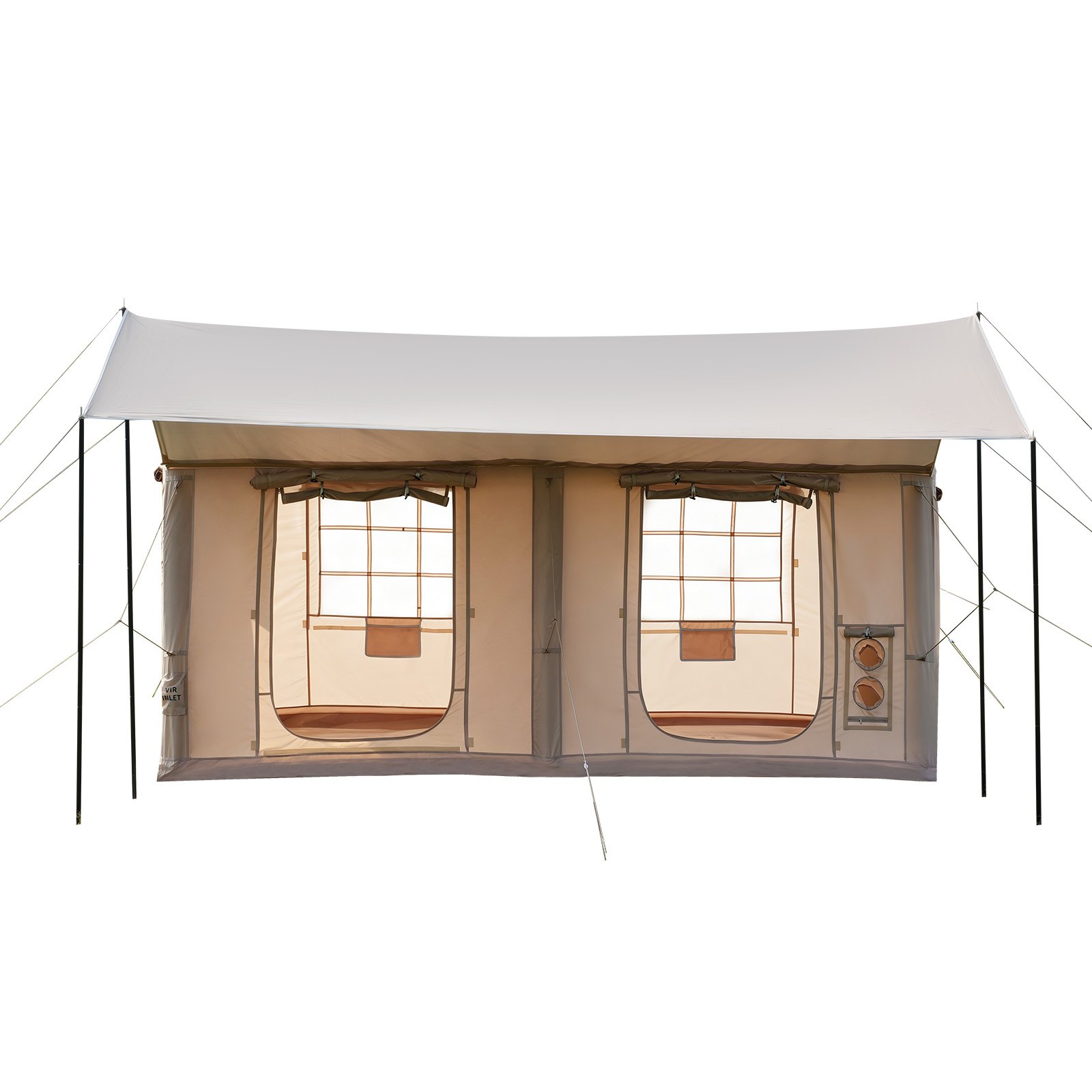 VEVOR Opblaasbare Tent, Luchttent voor 5-8 Personen met Pomp & Zonnescherm, Beige, voor Buitenactiviteiten, Waterafstotend 420D Oxford-doek met Dakraam, Schoorsteenopening & Gaasraam, Windbestendig