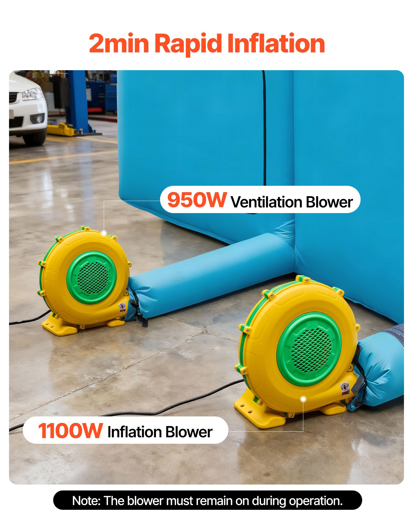 VEVOR Opblaasbare Spuitcabine 12x5x4 m, Spuitcabine Tent met 950+1100 W Blower & Luchtfiltersysteem, Driehoekig Dak, Oxford Stof, Spuitverven voor Metalen Onderdelen van Motorvoertuigen