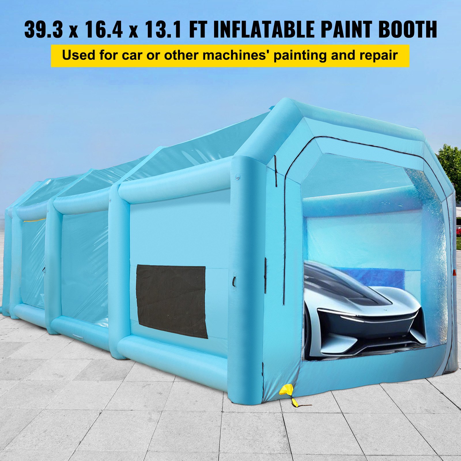 VEVOR Inflatable Paint Booth, 39.4x16.4x13.1 ft Spray Paint Booth, with 2 Powerful Blowers, Inflatable Spray Booth with Air Filter System, Car Paint Booth for Car Parking Tent Workstation, Blue
