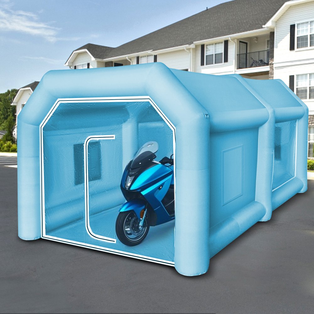 VEVOR Opblaasbare Spuitcabine Tent Op Maat Gemaakte, Opblaasbare Spuitcabine Tent 750W + 350W Autospuitcabine Werkstation 210D Oxford Stof met 2 Blowers 4 x 2,5 x 2,2m Blauwe Auto Parkeergarage
