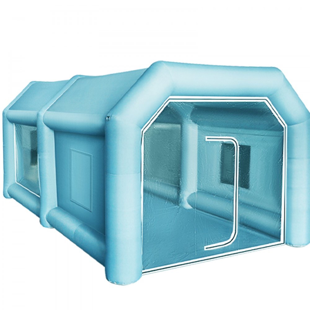 VEVOR Opblaasbare Spuitcabine Tent Op Maat Gemaakte, Opblaasbare Spuitcabine Tent 750W + 350W Autospuitcabine Werkstation 210D Oxford Stof met 2 Blowers 4 x 2,5 x 2,2m Blauwe Auto Parkeergarage