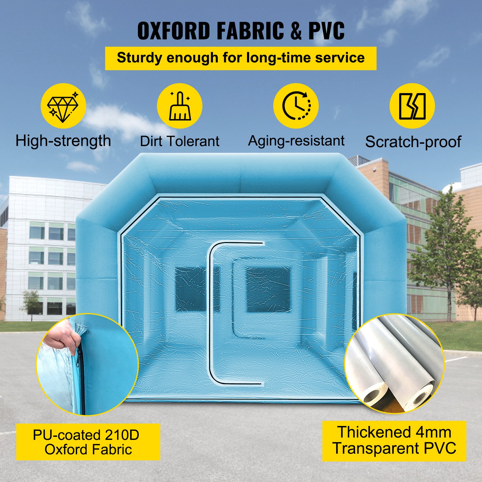 VEVOR Opblaasbare Spuitcabine Tent Op Maat Gemaakte, Opblaasbare Spuitcabine Tent 750W + 350W Autospuitcabine Werkstation 210D Oxford Stof met 2 Blowers 4 x 2,5 x 2,2m Blauwe Auto Parkeergarage