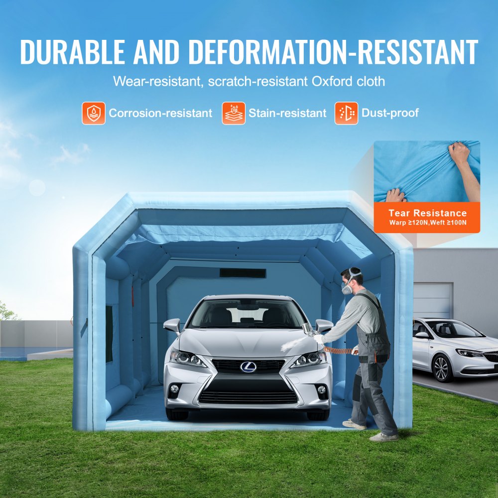 VEVOR Opblaasbare Spuitcabine, 7 x 4 x 2,75 m Opblaasbare Spuitcabine, met 750W + 480W Krachtige Blowers en Luchtfiltersysteem, Draagbare Spuitcabine voor Auto's, Motorfietsen en Middelgrote SUV's