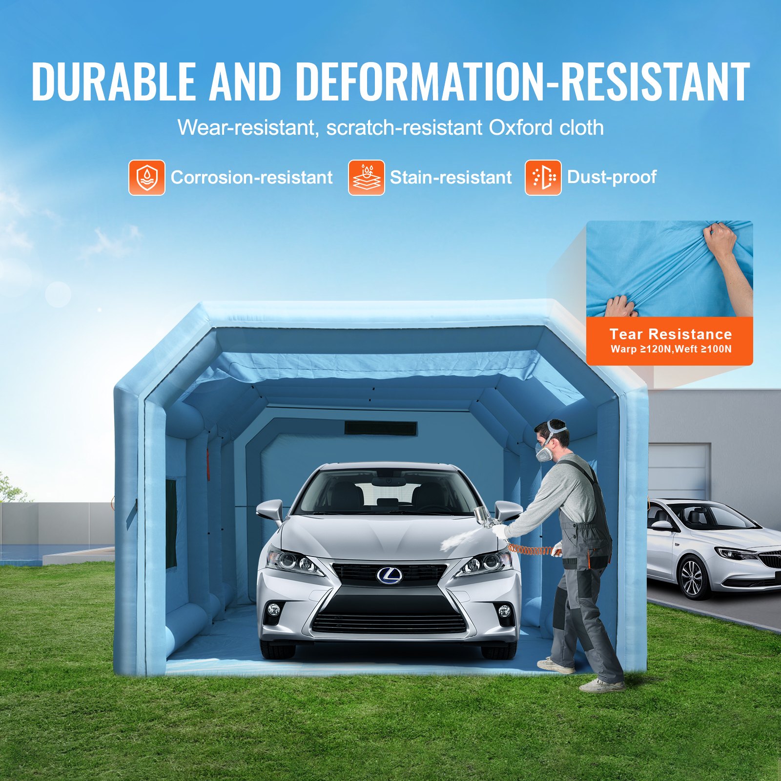 VEVOR Opblaasbare Spuitcabine, 7 x 4 x 2,75 m Opblaasbare Spuitcabine, met 750W + 480W Krachtige Blowers en Luchtfiltersysteem, Draagbare Spuitcabine voor Auto's, Motorfietsen en Middelgrote SUV's