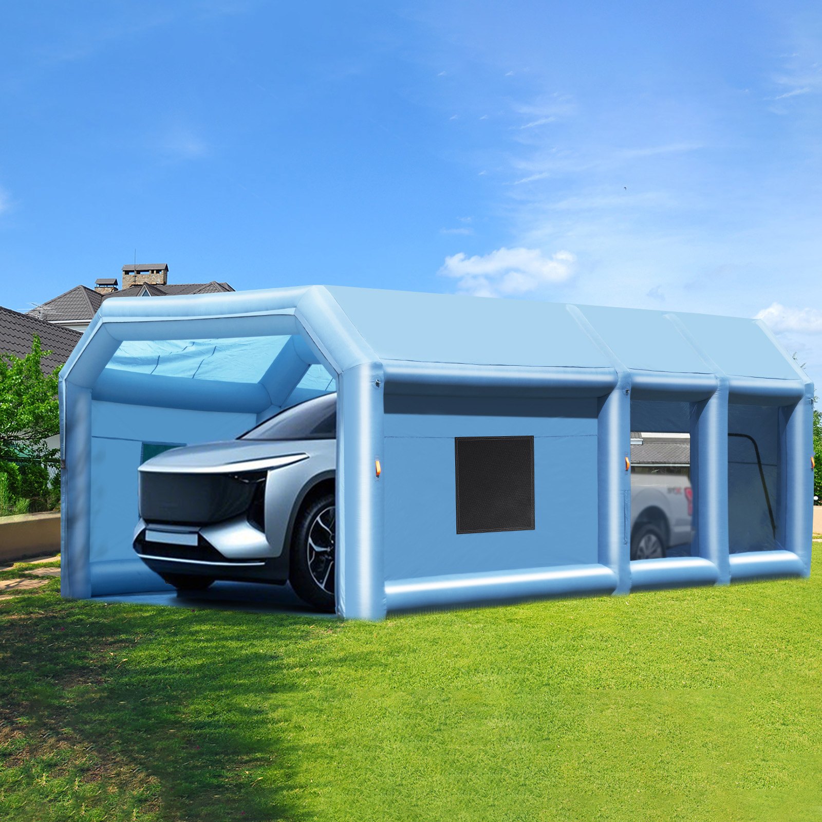 VEVOR Opblaasbare Spuitcabine, 10 x 6,4 x 4,5 m, Opblaasbare Spuitcabine, met 1100 W + 750 W krachtige blowers en luchtfiltersysteem, Draagbare Autospuitcabine voor Vrachtwagens