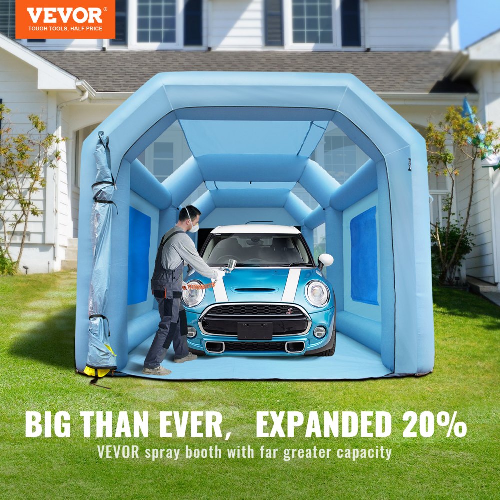 VEVOR Portable Inflatable Paint Tent for Spray Painting 480+750W 5 x 2.2 x  2.1m Anti-Spray Paint Booth for DIY Projects Hobby Paint Machine Tool Blue  210D Oxford Cloth Car Paint Booth