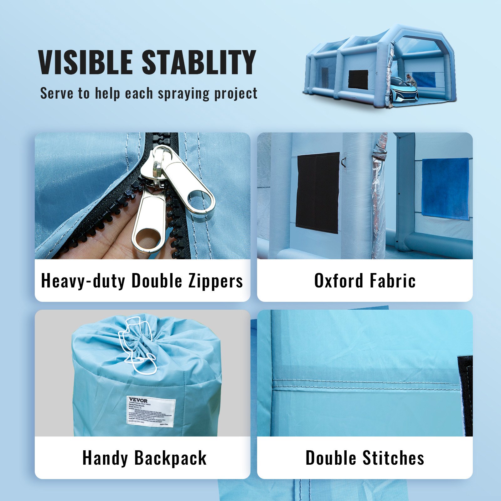 VEVOR Draagbare opblaasbare verfspuitcabine 1100 + 950 W, 10 x 6 x 4 m spuitbeschermingscabine voor doe-het-zelfprojecten, hobbyverfmachine, blauwe 210D Oxford-stof autospuitcabine