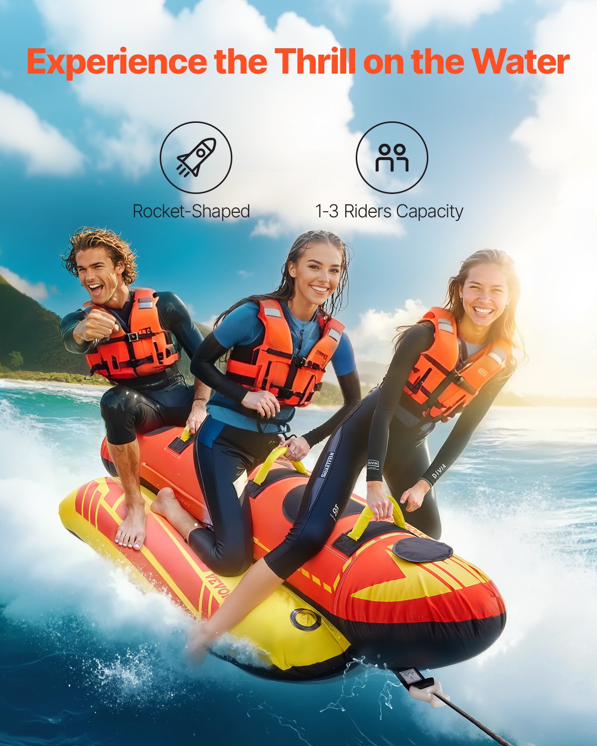 VEVOR Fun Tube Set, opblaasbare sleepboten voor 1-3 personen, 231 kg Watersport sleepbare tube met volledige nylon hoes, gevoerde handgrepen en snelheidsveiligheidsventiel