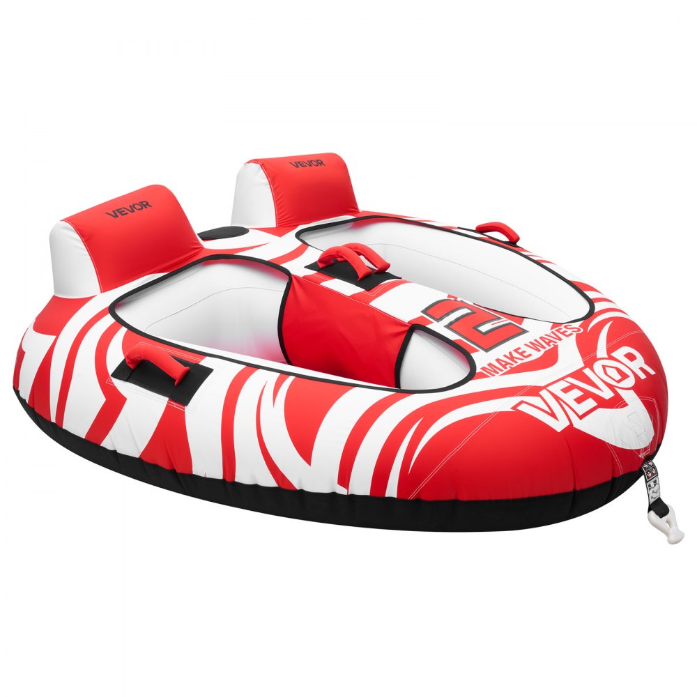 VEVOR Towable Tubes for Boating, 2-Rider Inflatable Boat Tubes and Towables, 340 lbs Capacity Water Sport Tubes for Boat to Pull - with 2 Cockpits, Full Nylon Cover, Padded Grab Handles & Safety Valve