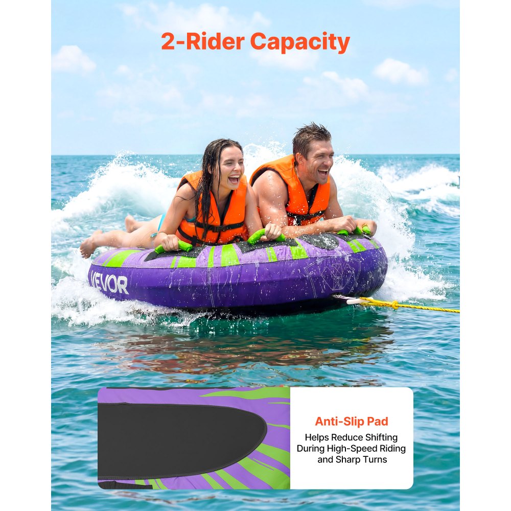 VEVOR Sleepband voor boten, watersport sleepband voor 2 personen, tot 154 kg draagvermogen, met antislipkussens, nylon hoes, gewatteerde handgrepen en veiligheidsventiel, voor meren en rivieren, paars
