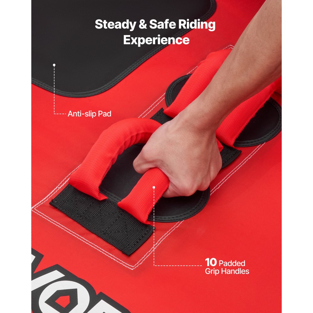 VEVOR Sleepband voor boten, watersport sleepband voor 2 personen, tot 154 kg draagvermogen, met 2 sleepogen, nylon hoes, gewatteerde handgrepen en veiligheidsventiel, voor meren en rivieren, rood