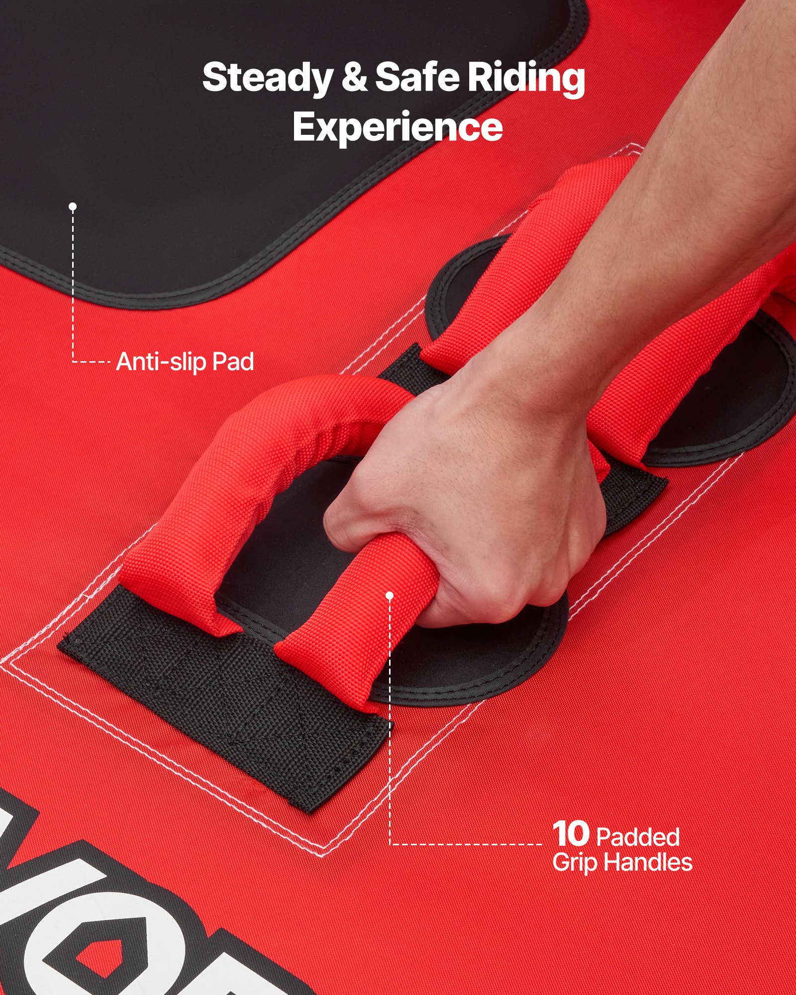 VEVOR Sleepband voor boten, watersport sleepband voor 2 personen, tot 154 kg draagvermogen, met 2 sleepogen, nylon hoes, gewatteerde handgrepen en veiligheidsventiel, voor meren en rivieren, rood