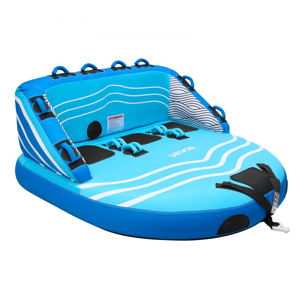 VEVOR Sleepband voor boten, watersport sleepband voor 3 personen, tot 231 kg draagvermogen, met 2 sleepogen, nylon hoes, gewatteerde handgrepen en veiligheidsventiel, voor meren en rivieren, blauw
