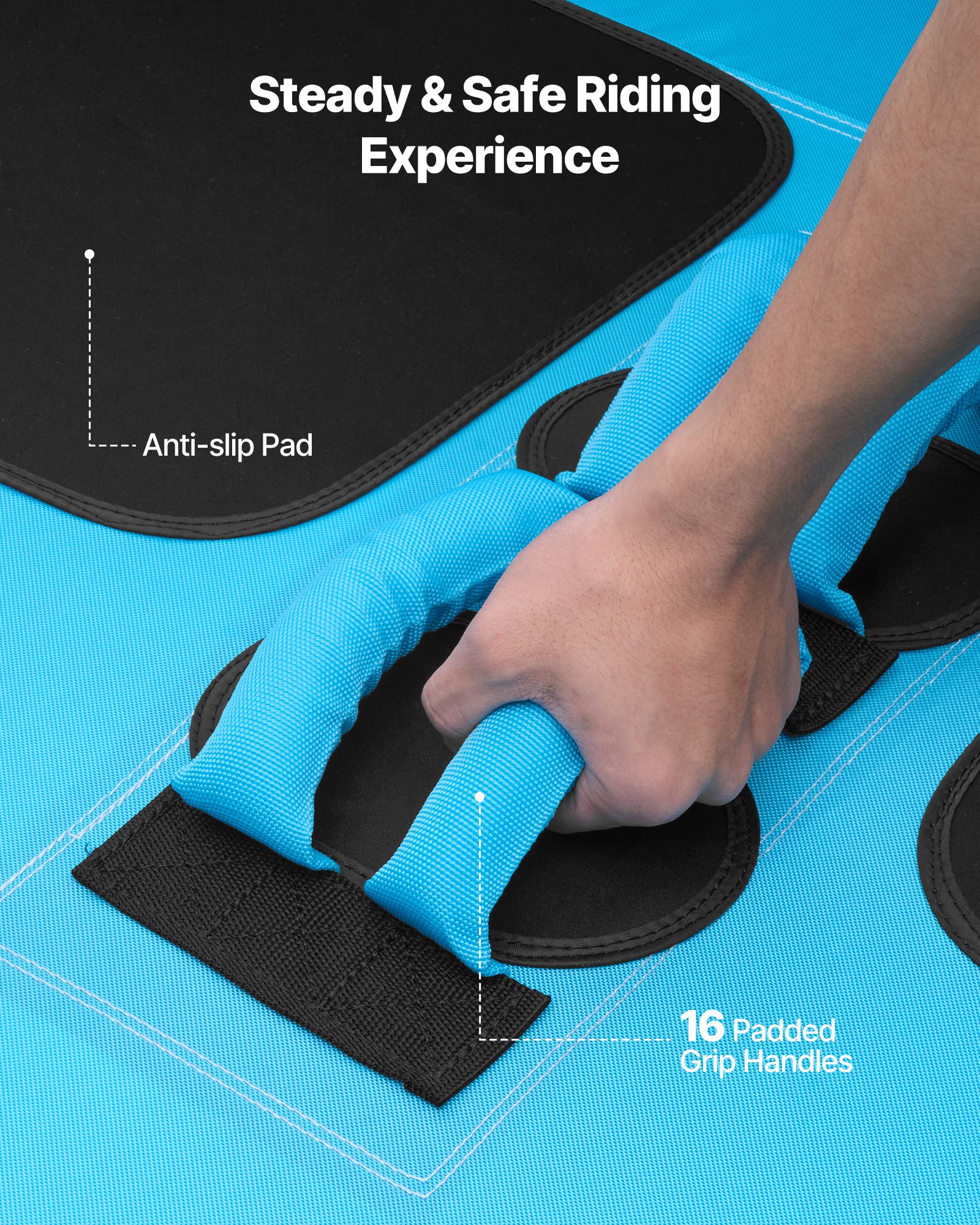 VEVOR Sleepband voor boten, watersport sleepband voor 3 personen, tot 231 kg draagvermogen, met 2 sleepogen, nylon hoes, gewatteerde handgrepen en veiligheidsventiel, voor meren en rivieren, blauw