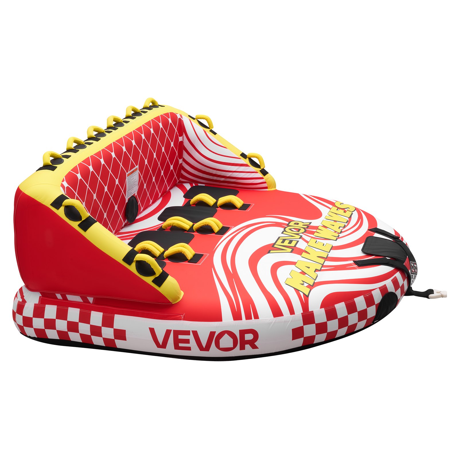 VEVOR Sleepband voor boten, watersport sleepband voor 4 personen, tot 308 kg draagvermogen, met 2 sleepogen, nylon hoes, gewatteerde handgrepen en veiligheidsventiel, voor meren en rivieren, rood