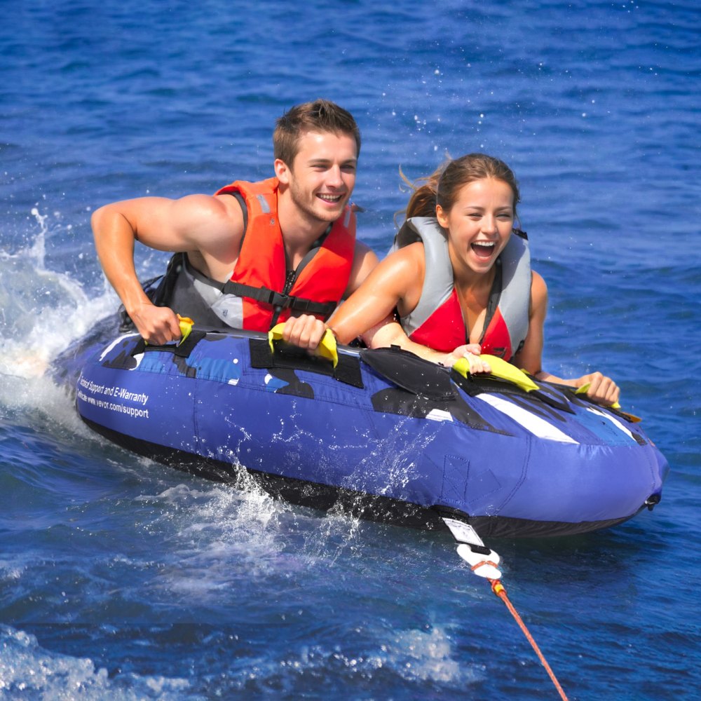 VEVOR Sleepbare Tube voor boten, opblaasbare boottubes en sleepbare tubes voor 1-2 personen, 340 lbs, 51,8 inch ronde watersport sleepbare tube voor het trekken van boten, volledige nylon hoes