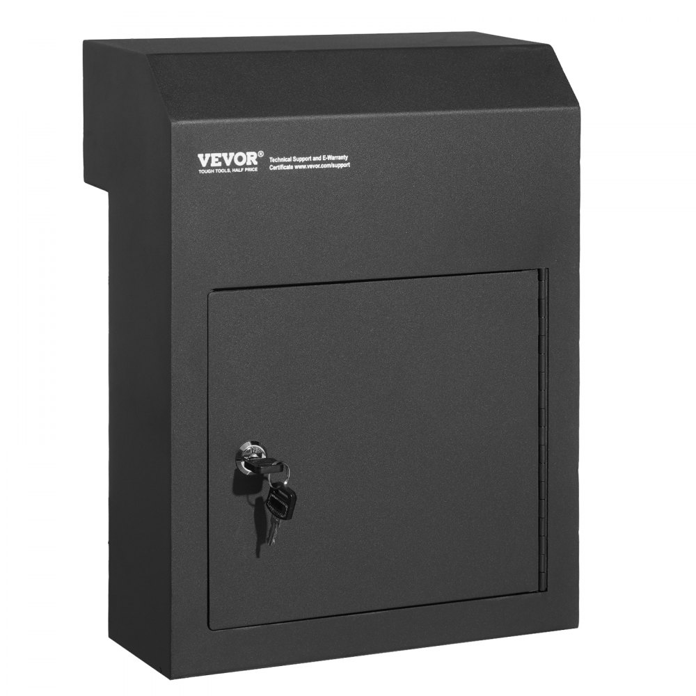 black VEVOR key drop box with lock and attached keys