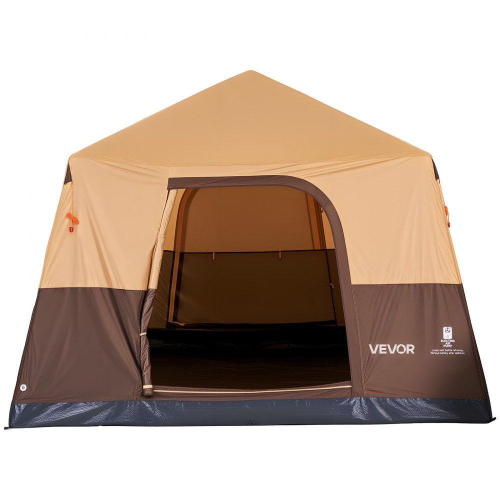 VEVOR Campingtent voor 6 personen, opblaasbare familietent met oplaadbare pomp, TPU-luchtslang en 4 gaasramen, cabinetent met draagtas voor gezinskamperen en wandelen, beige