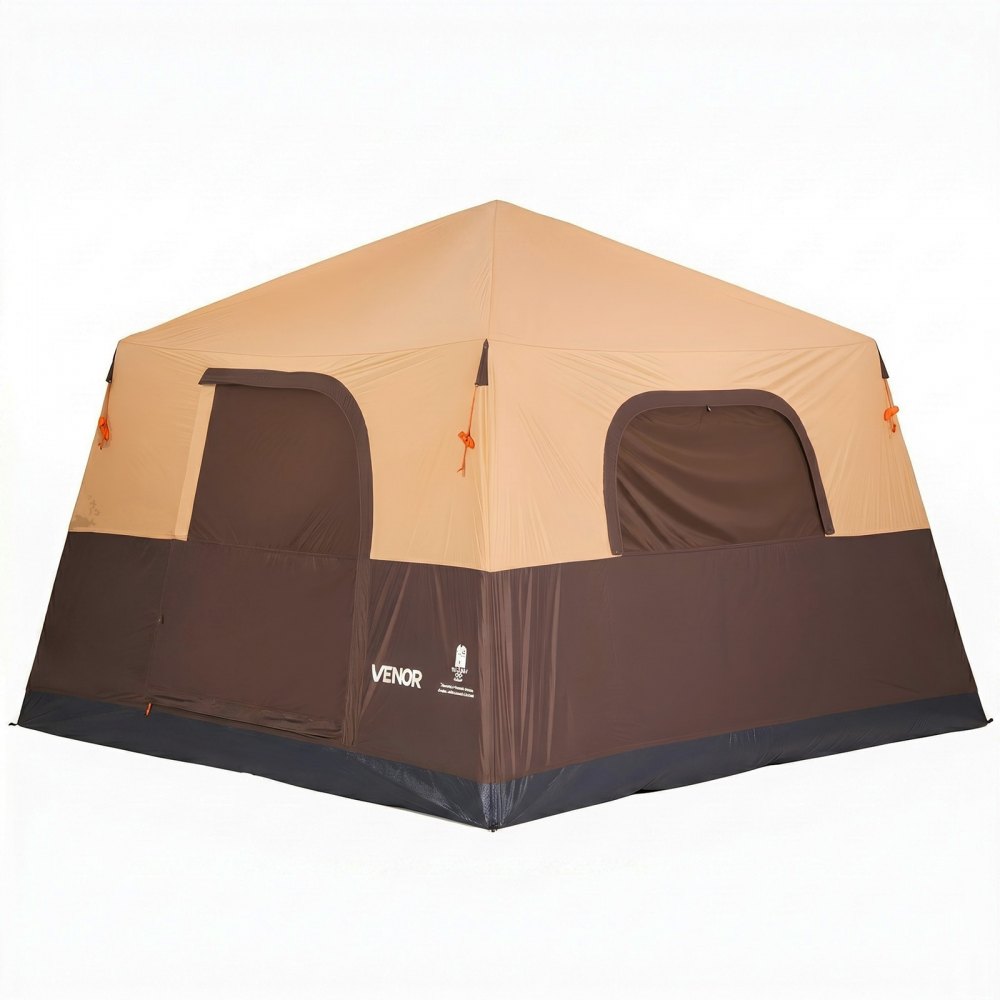 VEVOR Campingtent voor 6 personen, opblaasbare familietent met oplaadbare pomp, TPU-luchtslang en 4 gaasramen, cabinetent met draagtas voor gezinskamperen en wandelen, beige