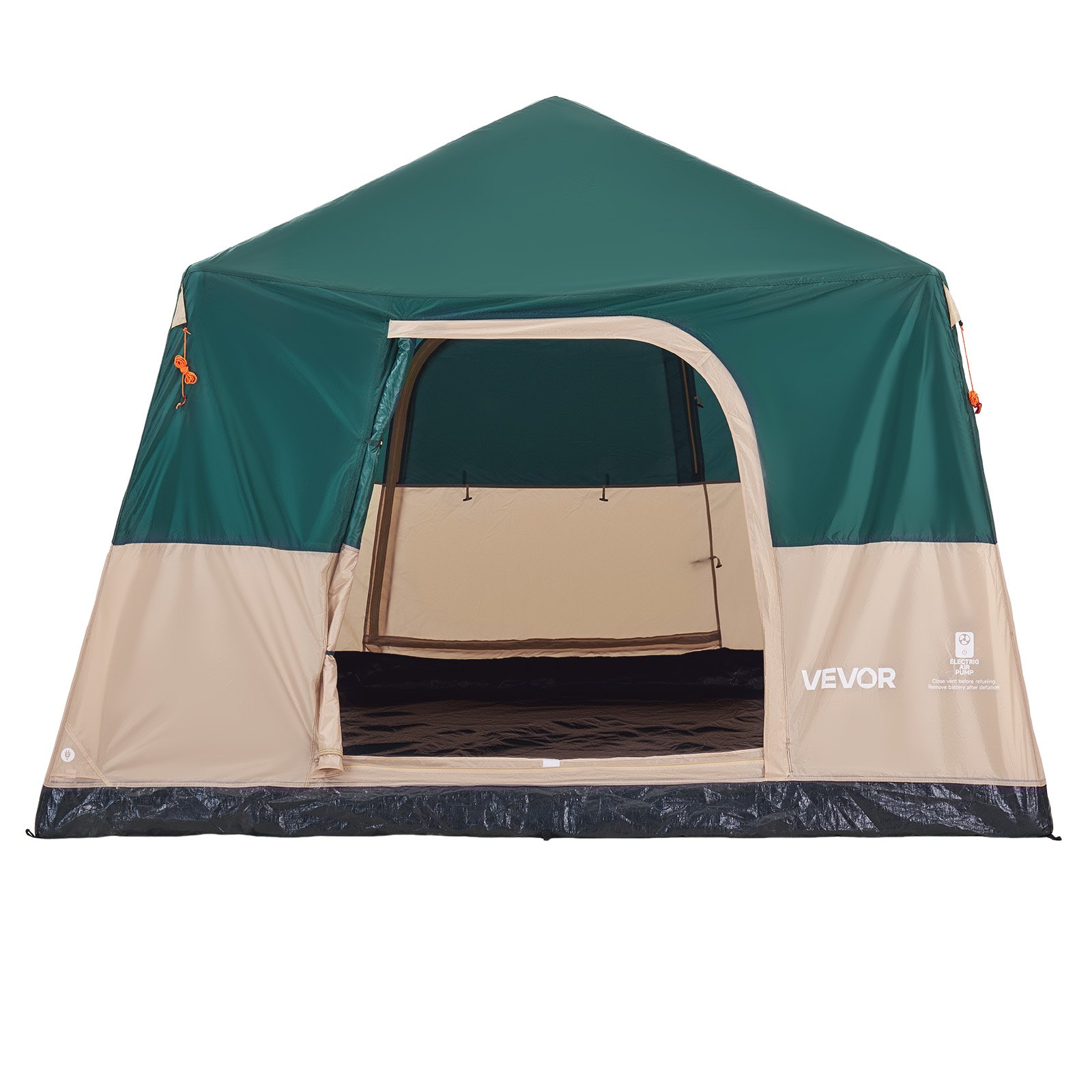 VEVOR Campingtent voor 6 personen, opblaasbare familietent met oplaadbare pomp, TPU-luchtslang en 4 gaasramen, cabinetent met draagtas voor gezinskamperen en wandelen, groen