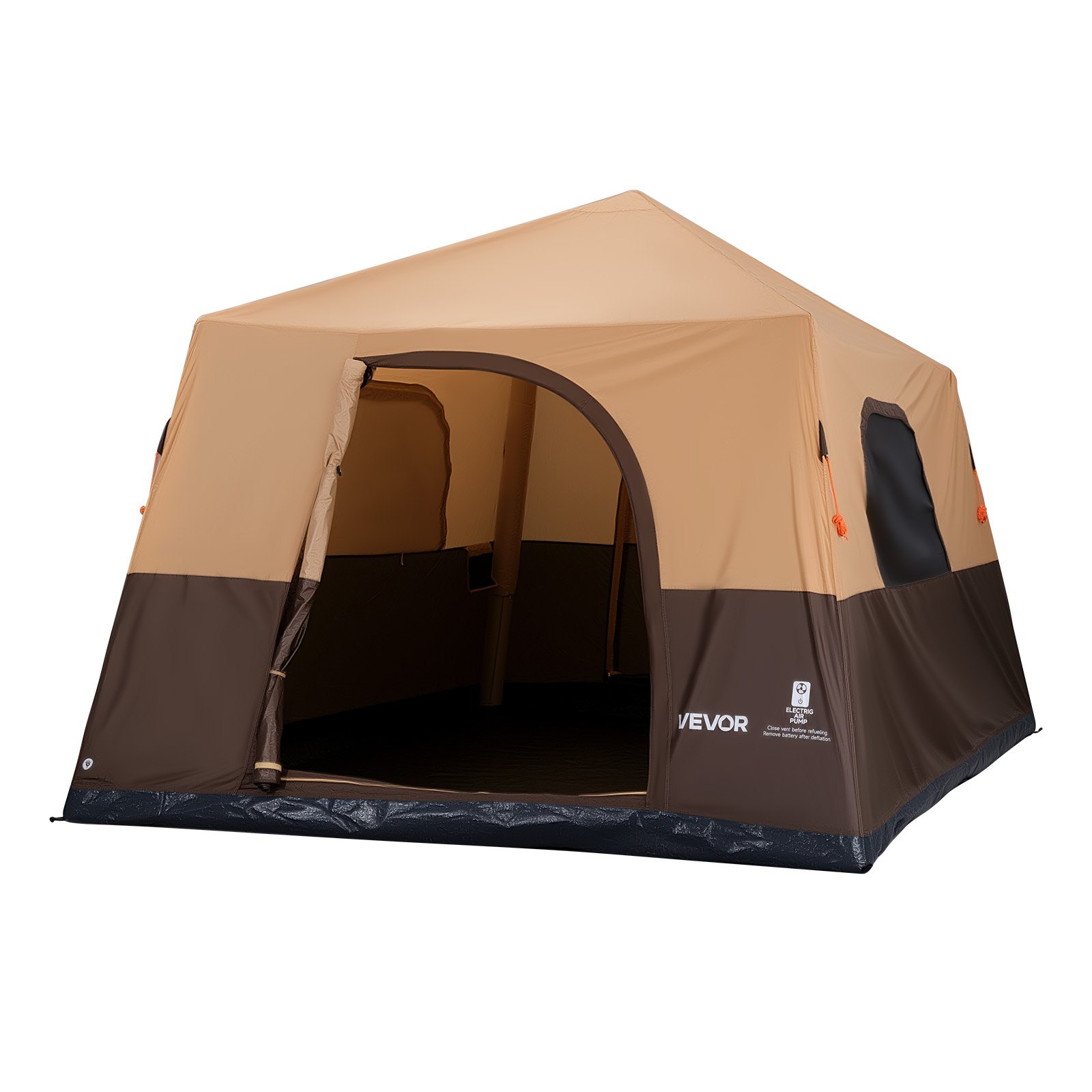 VEVOR Campingtent voor 8 personen, opblaasbare familietent met oplaadbare pomp, TPU-luchtslang en 4 gaasramen, cabinetent met draagtas voor gezinskamperen en wandelen, beige