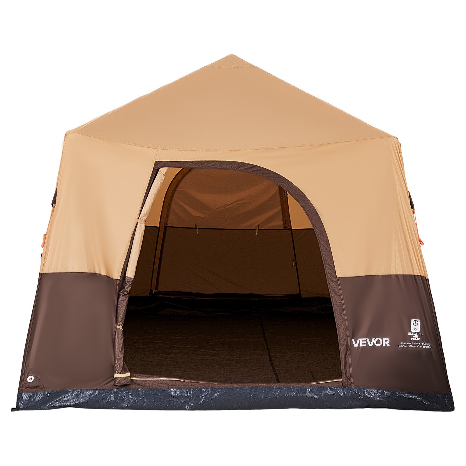 VEVOR Campingtent voor 8 personen, opblaasbare familietent met oplaadbare pomp, TPU-luchtslang en 4 gaasramen, cabinetent met draagtas voor gezinskamperen en wandelen, beige