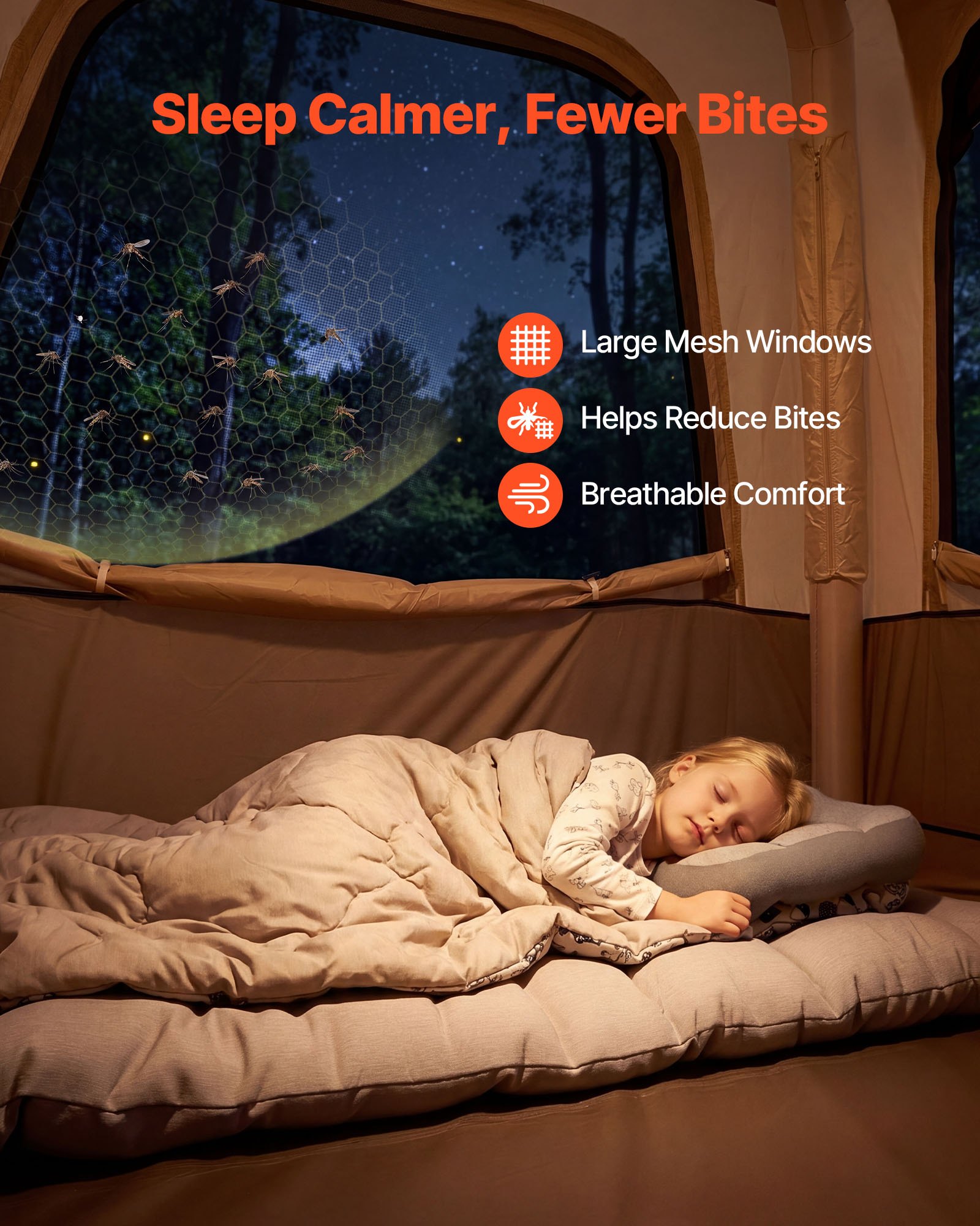 VEVOR 4-persoons campingtent, opblaasbare familietent met oplaadbare pomp, TPU-luchtslang en 5 gaasramen, cabinetent met draagtas voor gezinskamperen en wandelen, beige