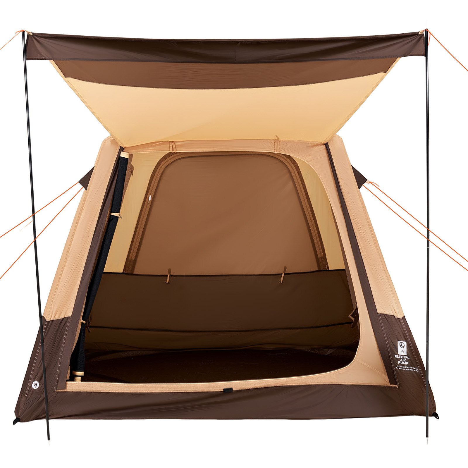 VEVOR 4-persoons campingtent, opblaasbare familietent met oplaadbare pomp, TPU-luchtslang en 5 gaasramen, cabinetent met draagtas voor gezinskamperen en wandelen, beige