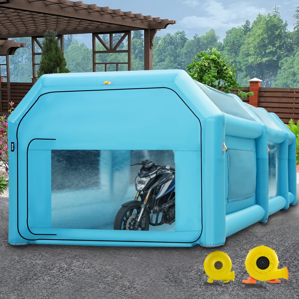 VEVOR Opblaasbare Spuitcabine 6x3x2,5m Werktent Blauw Lakcabine van 210D Oxford-stof en PVC met Inflatieventilator en Ventilatieventilator voor het Schilderen van Auto's, Kamperen in de Buitenlucht