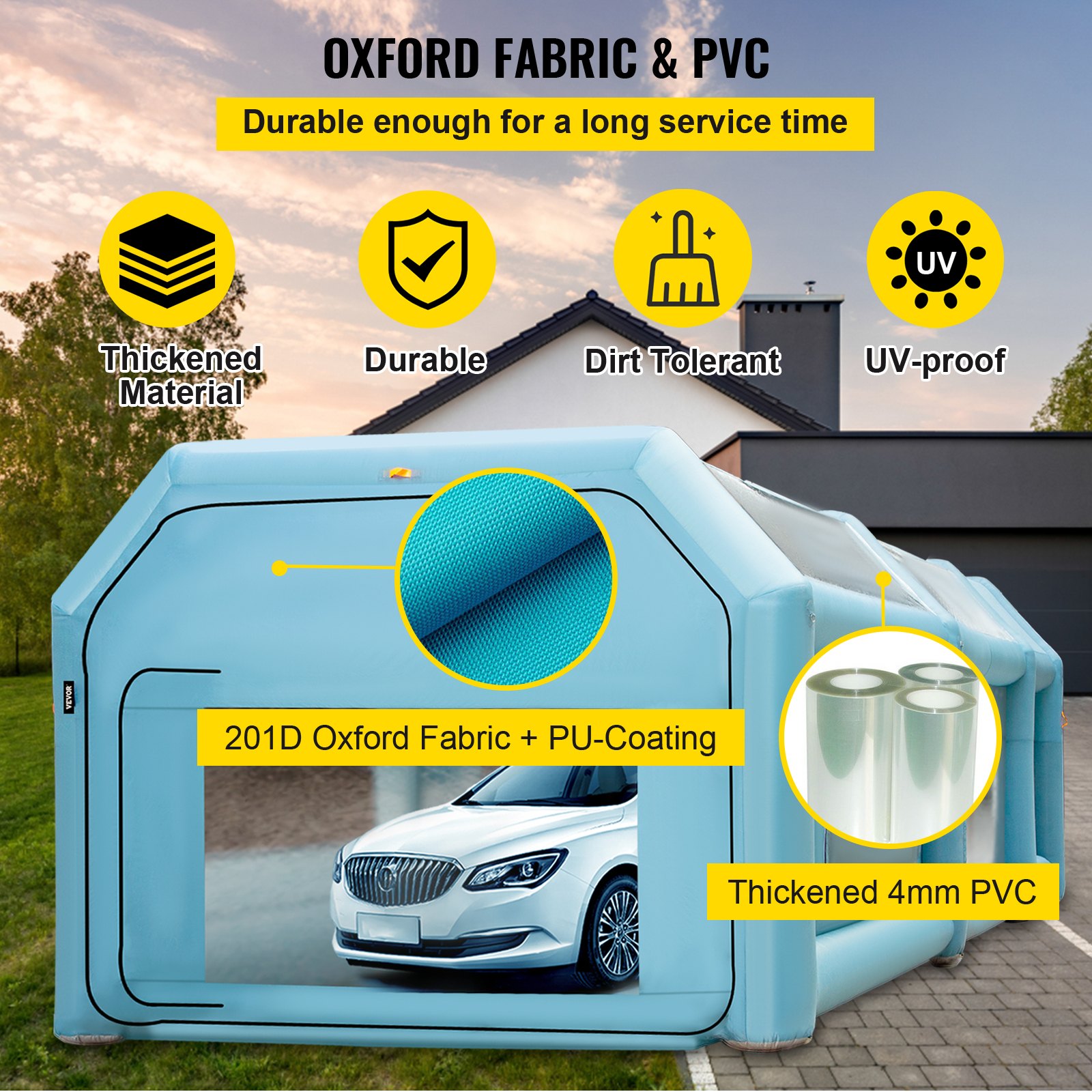 VEVOR Opblaasbare Spuitcabine Blauw Werktent 8x4x3m Lakcabine van 210D Oxford-stof en PVC met Inflatieventilator en Ventilatieventilator voor het Schilderen van Auto's, Kamperen in de Buitenlucht, enz