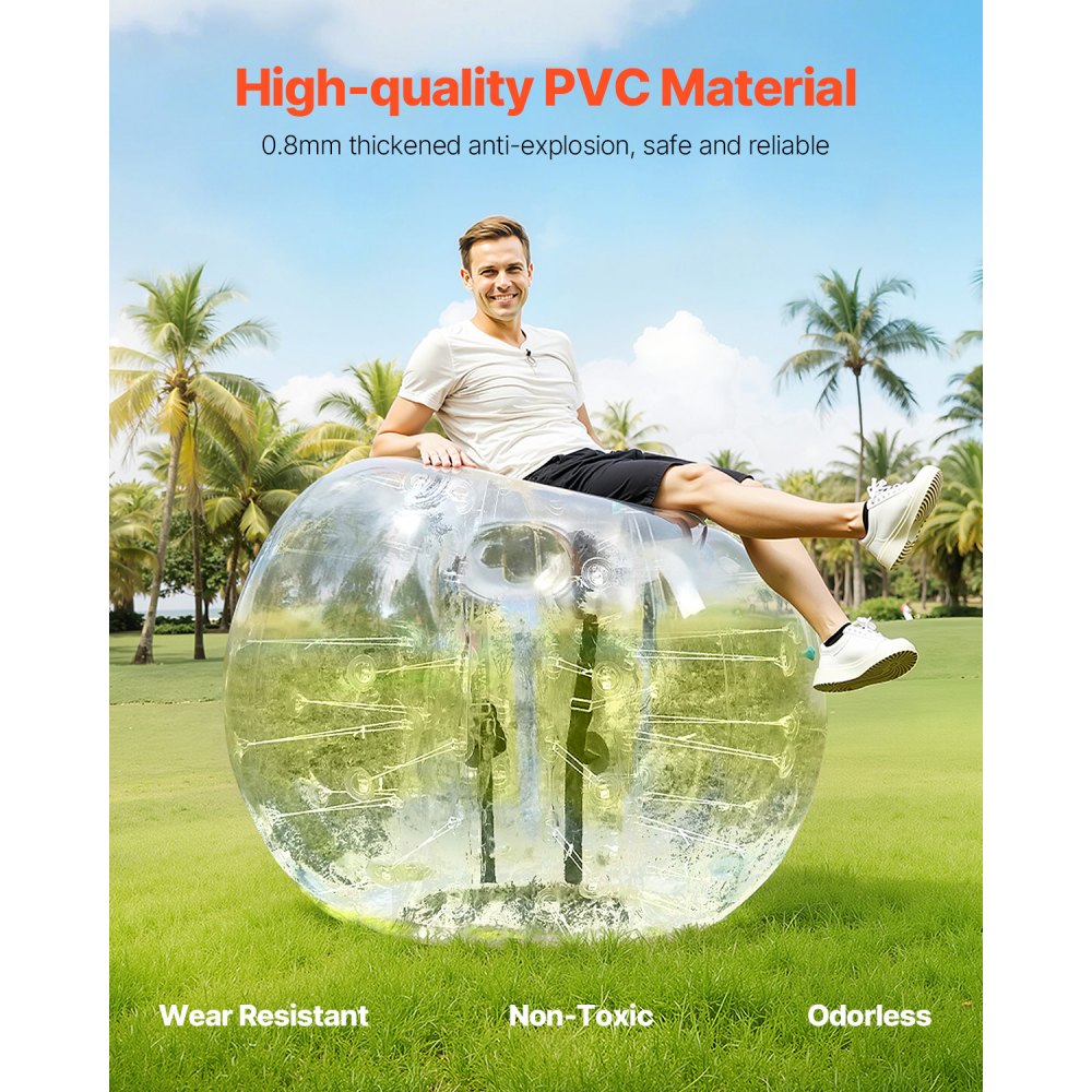 VEVOR Opblaasbare Bump Ball Bumper Ball 1 st. 1,5 m x 1,2 m, Menselijke botsingsbal, PVC Body Bubble Bounce Ball voor buitenactiviteiten, Transparante opblaasbare bumperbal