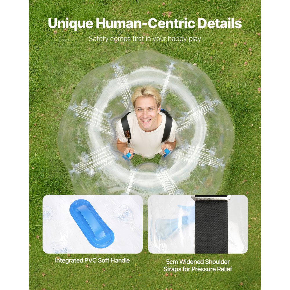 VEVOR Opblaasbare Bump Ball Bumper Ball 1 st. 1,5 m x 1,2 m, Menselijke botsingsbal, PVC Body Bubble Bounce Ball voor buitenactiviteiten, Transparante opblaasbare bumperbal