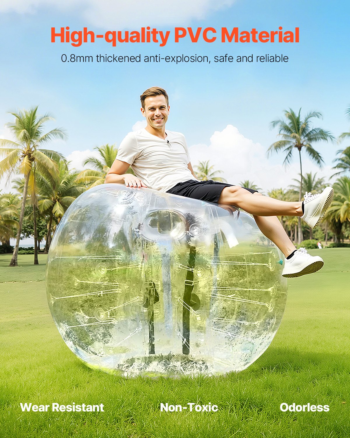 VEVOR Opblaasbare Bump Ball Bumper Ball 1 st. 1,5 m x 1,2 m, Menselijke botsingsbal, PVC Body Bubble Bounce Ball voor buitenactiviteiten, Transparante opblaasbare bumperbal