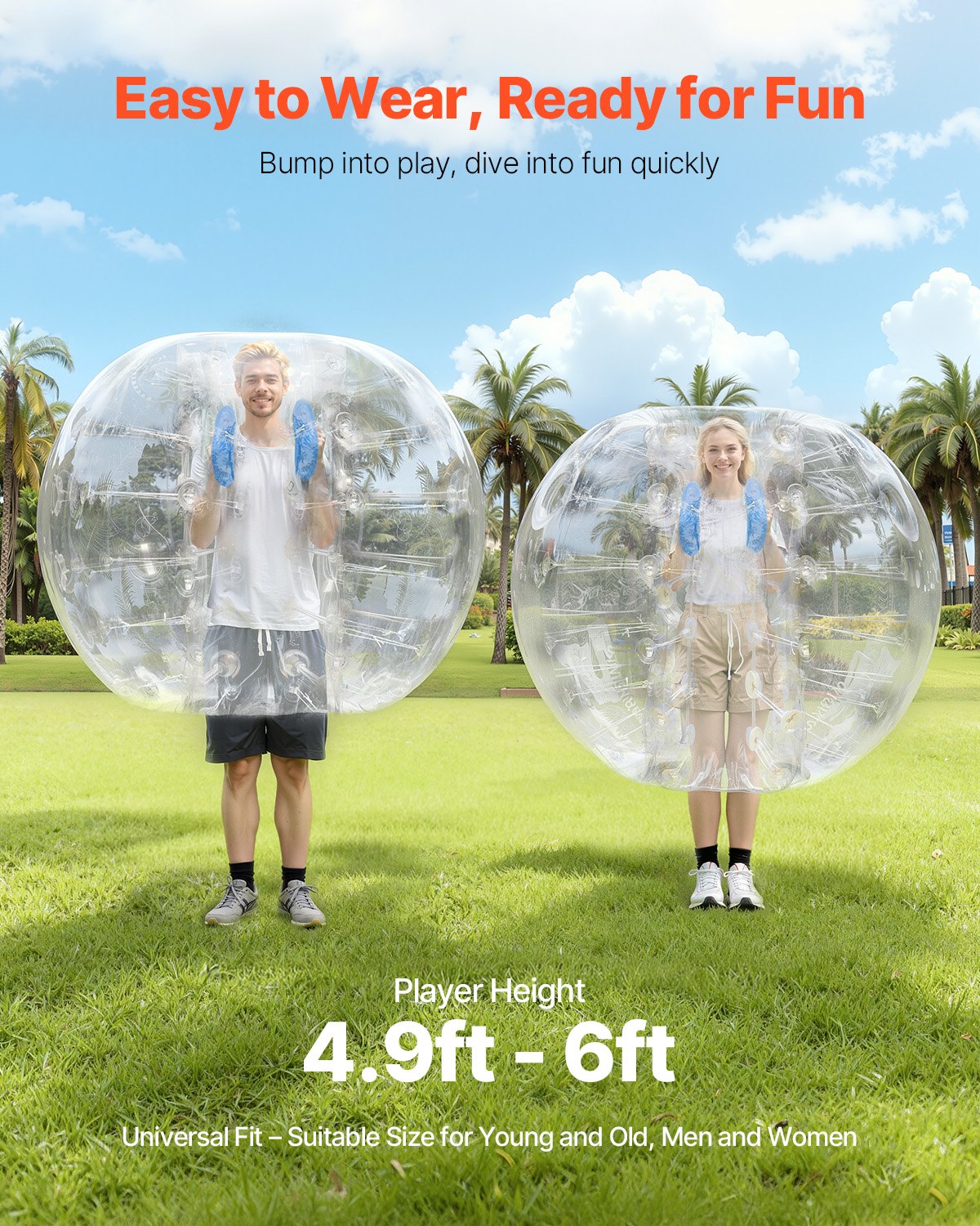 VEVOR Opblaasbare Bump Ball Bumper Ball 1 st. 1,5 m x 1,2 m, Menselijke botsingsbal, PVC Body Bubble Bounce Ball voor buitenactiviteiten, Transparante opblaasbare bumperbal