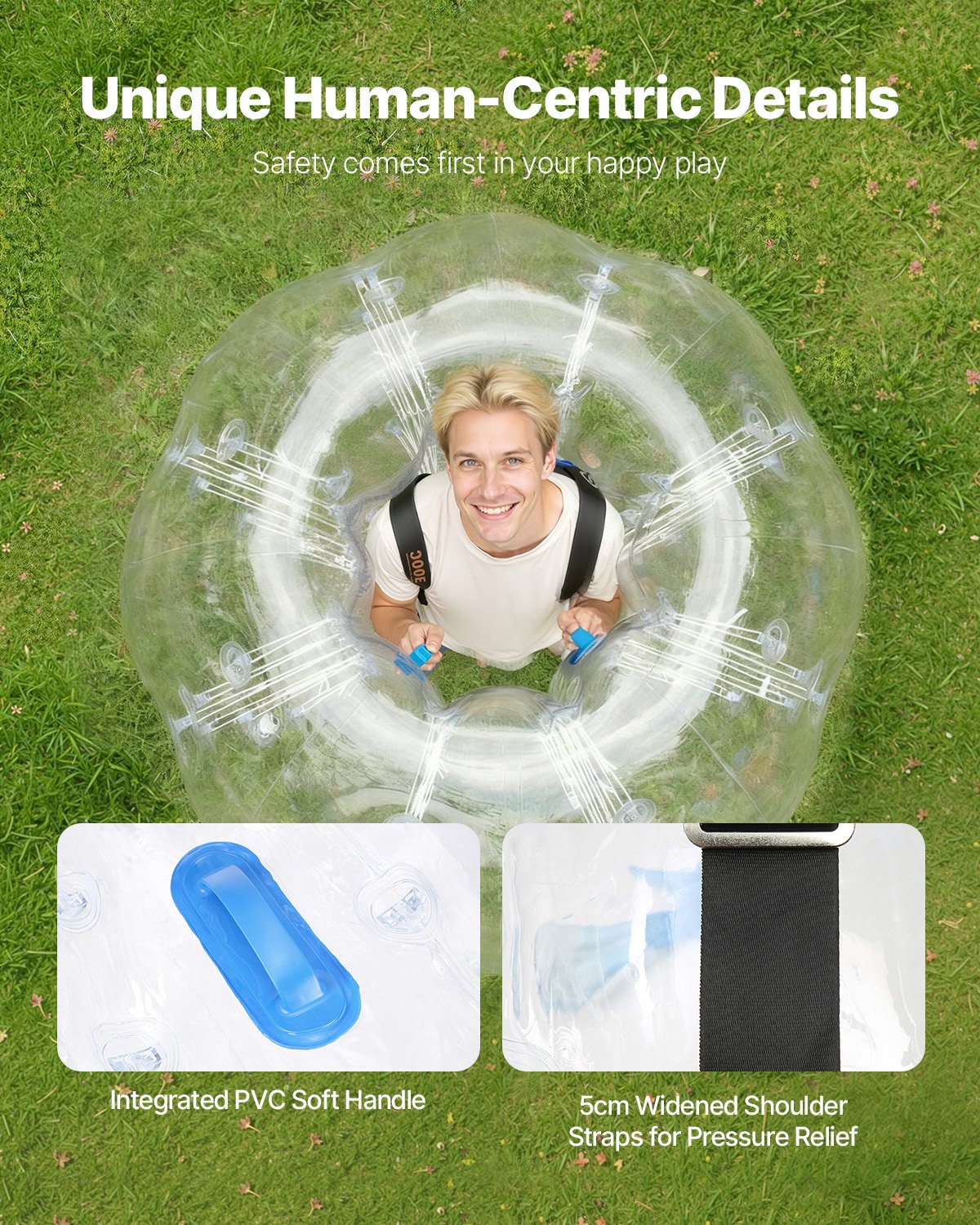 VEVOR Opblaasbare Bump Ball Bumper Ball 1 st. 1,5 m x 1,2 m, Menselijke botsingsbal, PVC Body Bubble Bounce Ball voor buitenactiviteiten, Transparante opblaasbare bumperbal