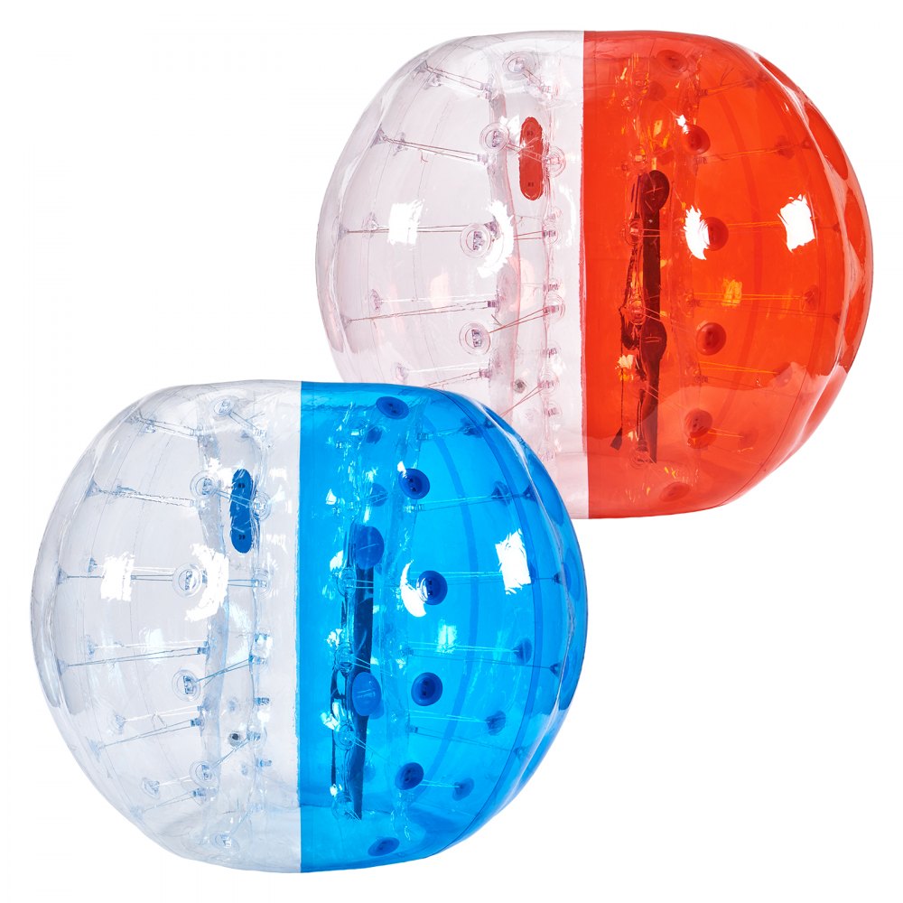 VEVOR Opblaasbare Bump Ball Bumper Shock Ball 2 stuks 1,5 m x 1,2 m Human Collision Ball PVC Body Bubble Bounce Ball voor buitenactiviteiten Rood + Blauw + Transparant Opblaasbare Bumperbal