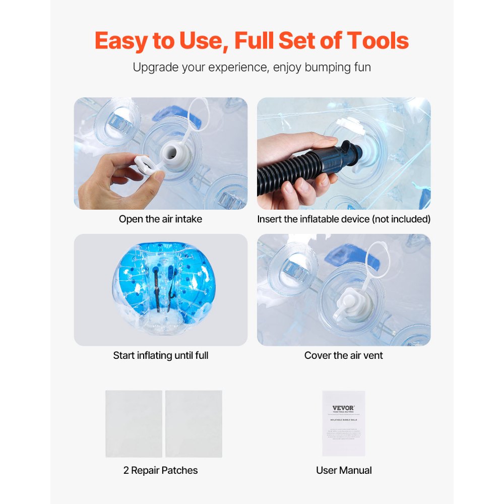 VEVOR Inflatable Bumper Balls 2-Pack, 5FT/1.5M Body Sumo Zorb Balls for Teen & Adult, 0.8mm Thick PVC Human Hamster Bubble Balls for Outdoor Team Gaming Play, Bumper Bopper Toys for Garden, Yard, Park