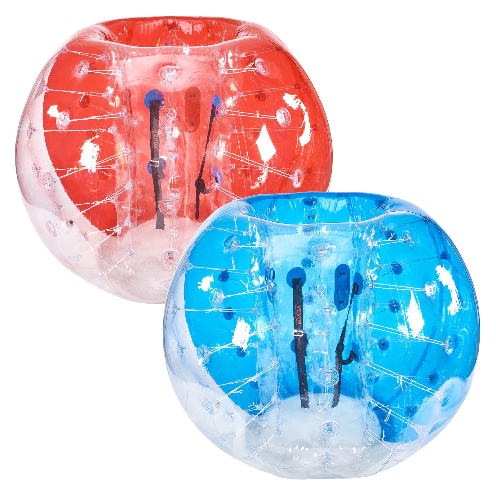 VEVOR Opblaasbare Bump Ball Bumper Ball 2-pack 1,5 m x 1,2 m, menselijke botsingsbal, PVC-lichaamsbubbel-stuitbal voor buitenactiviteiten, rood + blauw + transparant opblaasbare bumperbal
