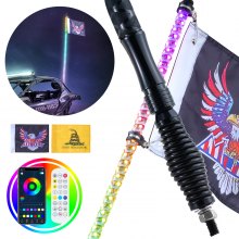 VEVOR 1 Pack 3 Foot Whip Light with Spring Base, LED Whip Light with App & Remote Control, Waterproof 360° Spiral RGB Whip with Running Light & 2 Flags, for UTVs, ATVs, Motorcycles, RZR