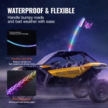 VEVOR 1 Pack 4 Feet Whip Light, APP and RF Remote Control, LED Whip Light, Waterproof 360° Spiral RGB Whips with Lighting & 2 Flags, for UTVs, ATVs, Motorcycles, RZR, Can-Am