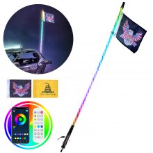 VEVOR 1 Pack 4 Feet Whip Light, APP and RF Remote Control, LED Whip Light, Waterproof 360° Spiral RGB Whips with Lighting & 2 Flags, for UTVs, ATVs, Motorcycles, RZR, Can-Am