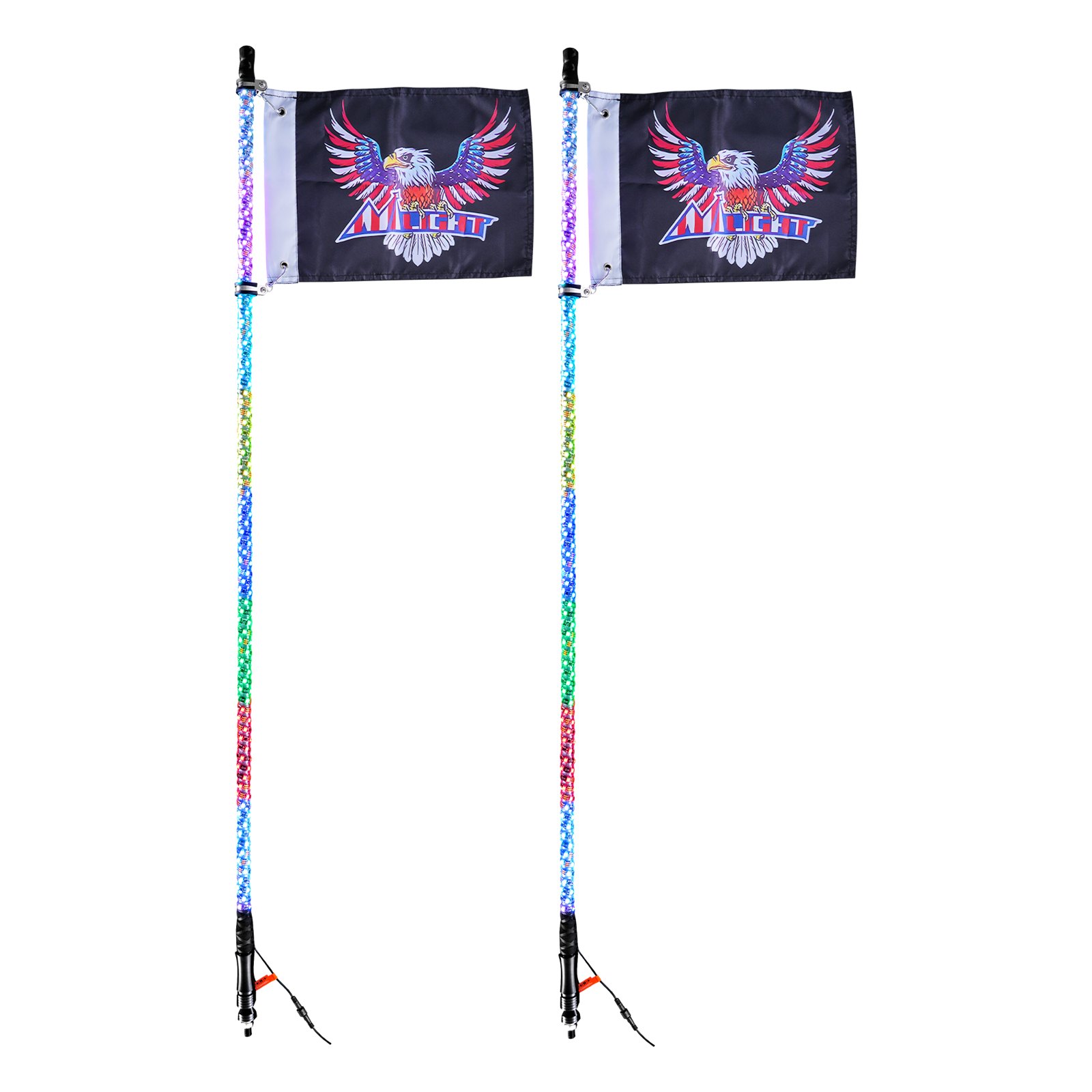 VEVOR 2-pack zweeplicht, LED-zweeplicht met app en RF-afstandsbediening, 48-inch waterdichte 360° spiraalvormige RGB-zweep met verlichting en 4 vlaggen, voor UTV's, ATV's, motorfietsen