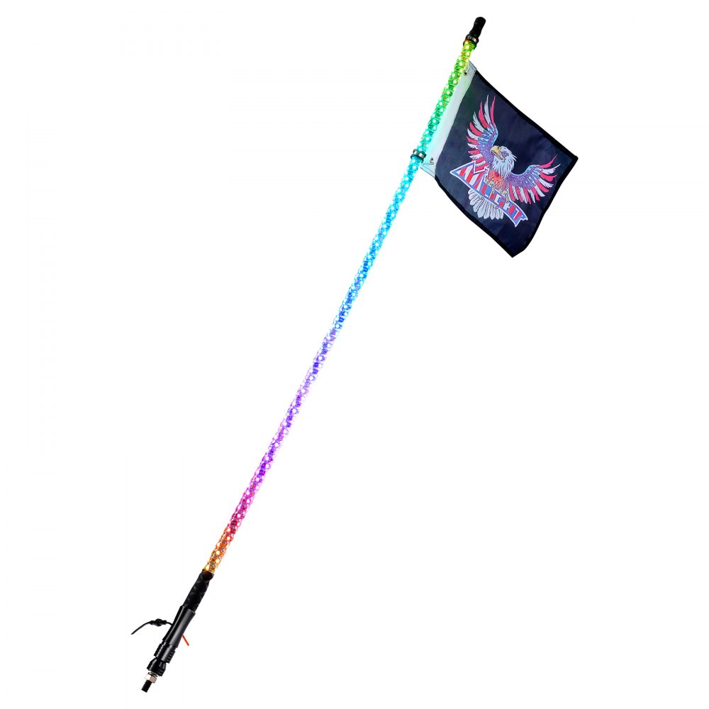 VEVOR 1 stuk 5 voet zweeplicht, APP en RF afstandsbediening, LED zweeplicht, waterdichte 360° spiraal RGB zweep met verlichting en 2 vlaggen, voor UTV's, ATV's, motorfietsen, RZR, Can-Am