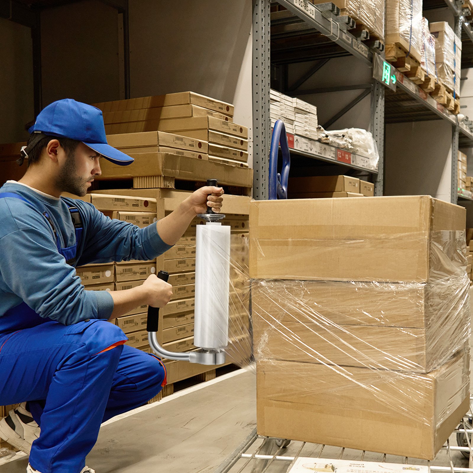 VEVOR rekfoliedispenser, voor rollen van 30 tot 50 cm, industriële kwaliteit dispenser met handvat, rekfoliewikkelmachine voor het verpakken van pallets, verzending en verhuizing (1 pak)